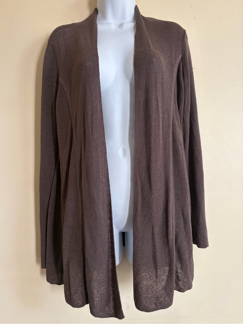 Eileen Fisher Linen Blend Brown Open Cardigan Size M